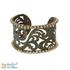 Patina and gold tone cuff bracelet
